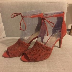 Rust/orange summer sandals with laser cut design